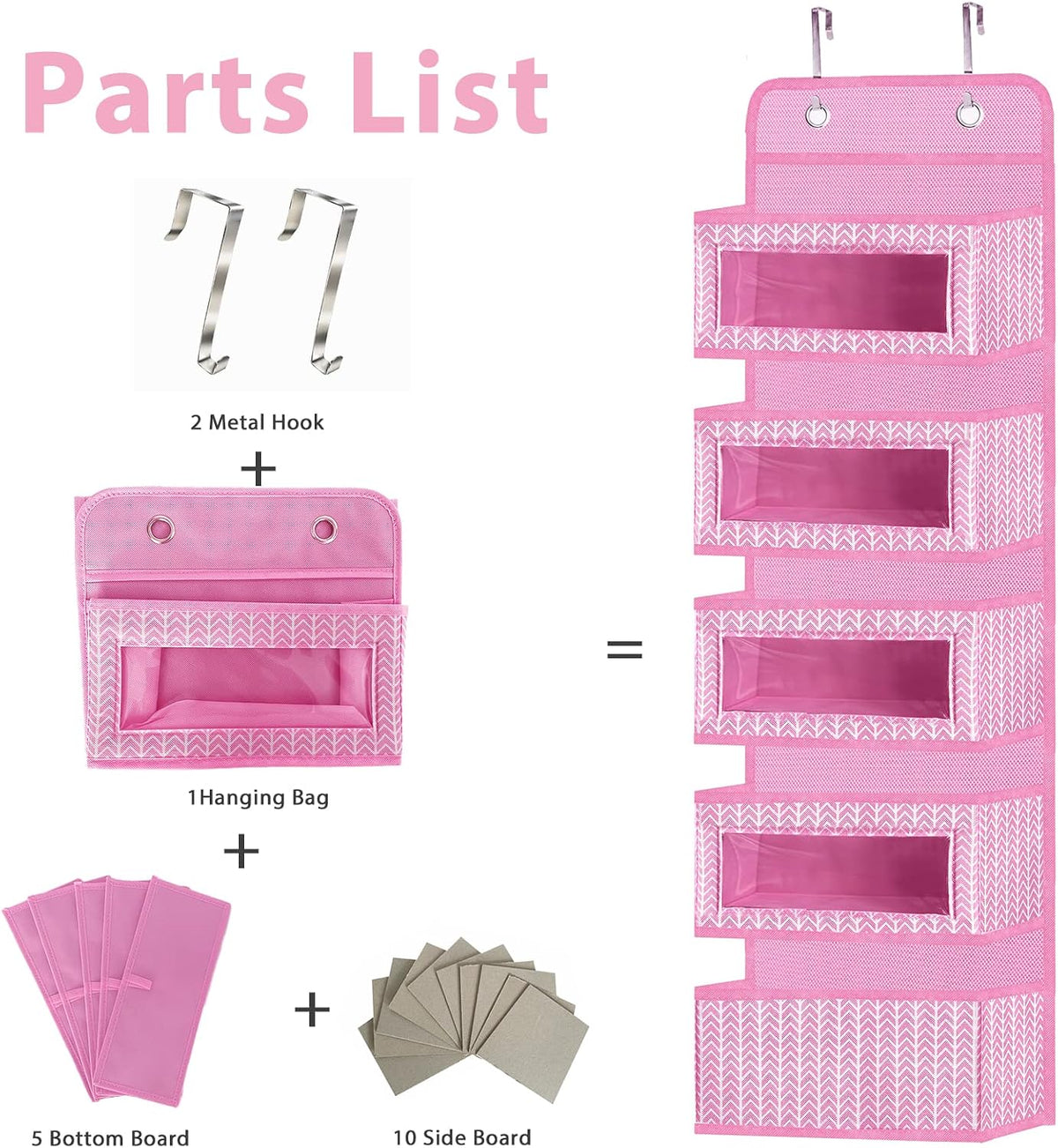 Over the Door Hanging Organizer with 5 Large Pockets - Wall Mount Pantry Storage with Clear PVC Window & 2 Big Metal Hooks for Closet,Bathroom,Nursery,Bedroom,Dorm,Baby Diapers,Kids Toys (Gray)
