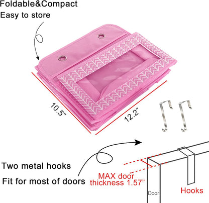 Over the Door Hanging Organizer with 5 Large Pockets - Wall Mount Pantry Storage with Clear PVC Window & 2 Big Metal Hooks for Closet,Bathroom,Nursery,Bedroom,Dorm,Baby Diapers,Kids Toys (Gray)