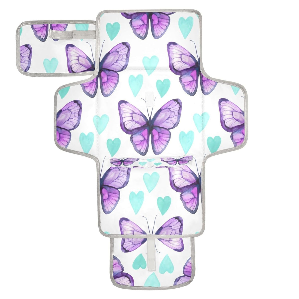 Purple Butterfly Portable Diaper Changing Pad, Foldable Travel Diaper Changing Pad with Built-in Pillow, Waterproof Baby Changing Mat for Newborn, Infant