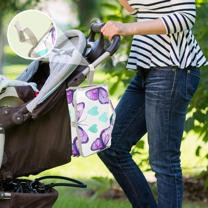 Purple Butterfly Portable Diaper Changing Pad, Foldable Travel Diaper Changing Pad with Built-in Pillow, Waterproof Baby Changing Mat for Newborn, Infant