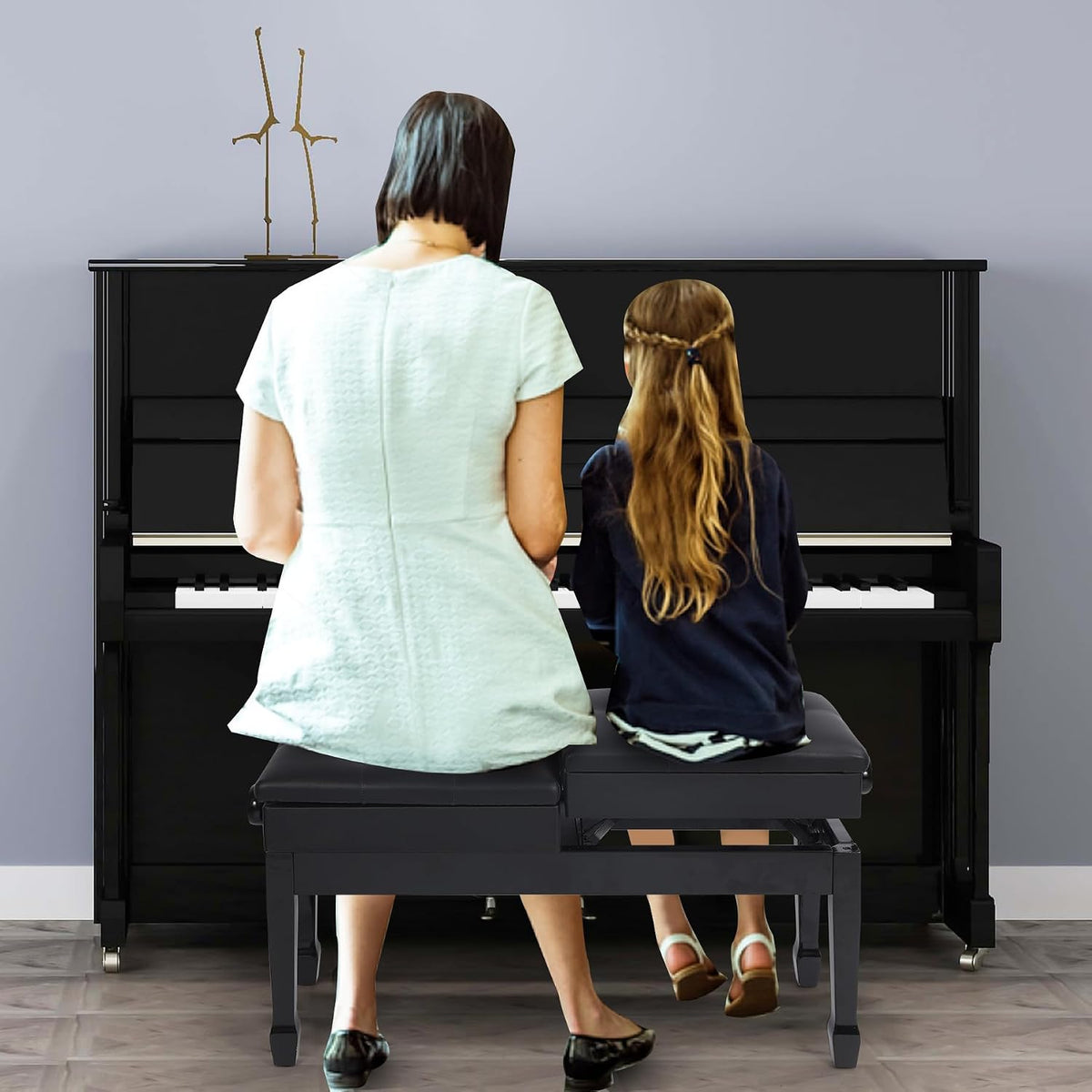 Adjustable Duet Piano Bench with Storage, 28.7" Duet Keyboard Seat