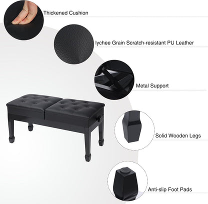 Adjustable Duet Piano Bench with Storage, 28.7" Duet Keyboard Seat
