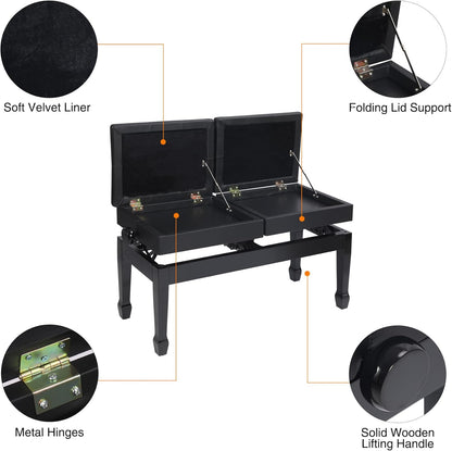 Adjustable Duet Piano Bench with Storage, 28.7" Duet Keyboard Seat