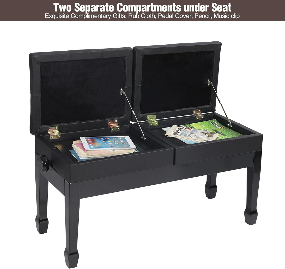 Adjustable Duet Piano Bench with Storage, 28.7" Duet Keyboard Seat