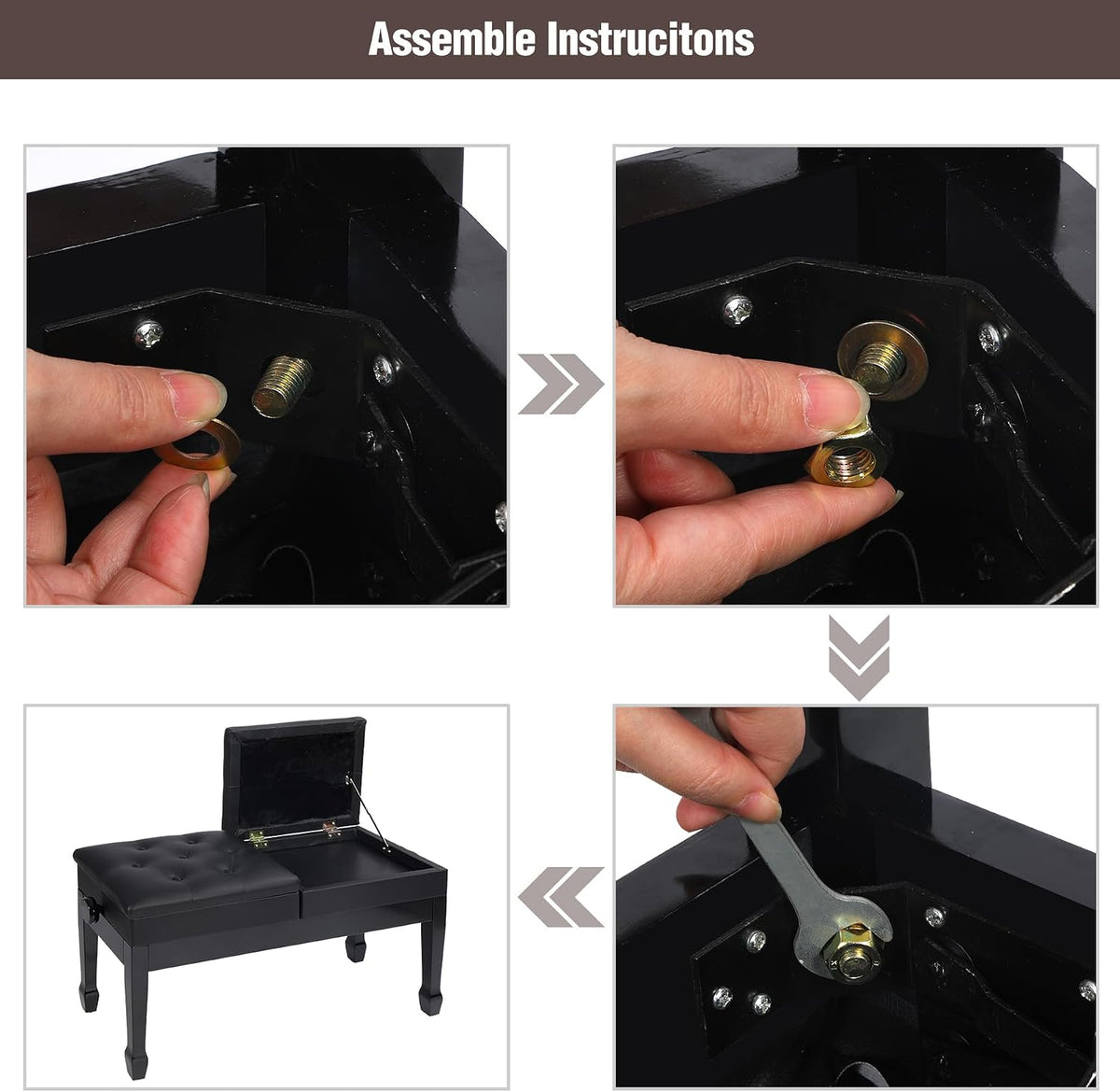 Adjustable Duet Piano Bench with Storage, 28.7" Duet Keyboard Seat