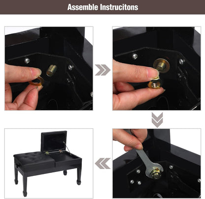Adjustable Duet Piano Bench with Storage, 28.7" Duet Keyboard Seat