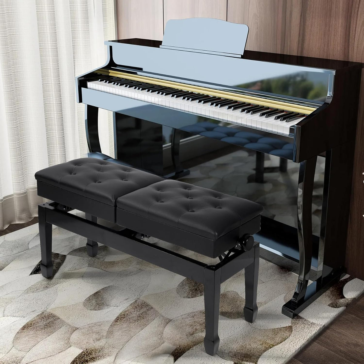 Adjustable Duet Piano Bench with Storage, 28.7" Duet Keyboard Seat