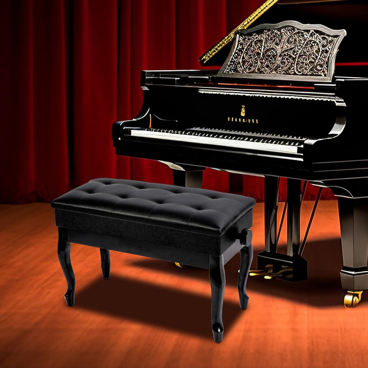 Adjustable Duet Piano Bench with Storage, 28.7" Duet Keyboard Seat