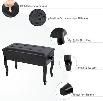 Adjustable Duet Piano Bench with Storage, 28.7" Duet Keyboard Seat