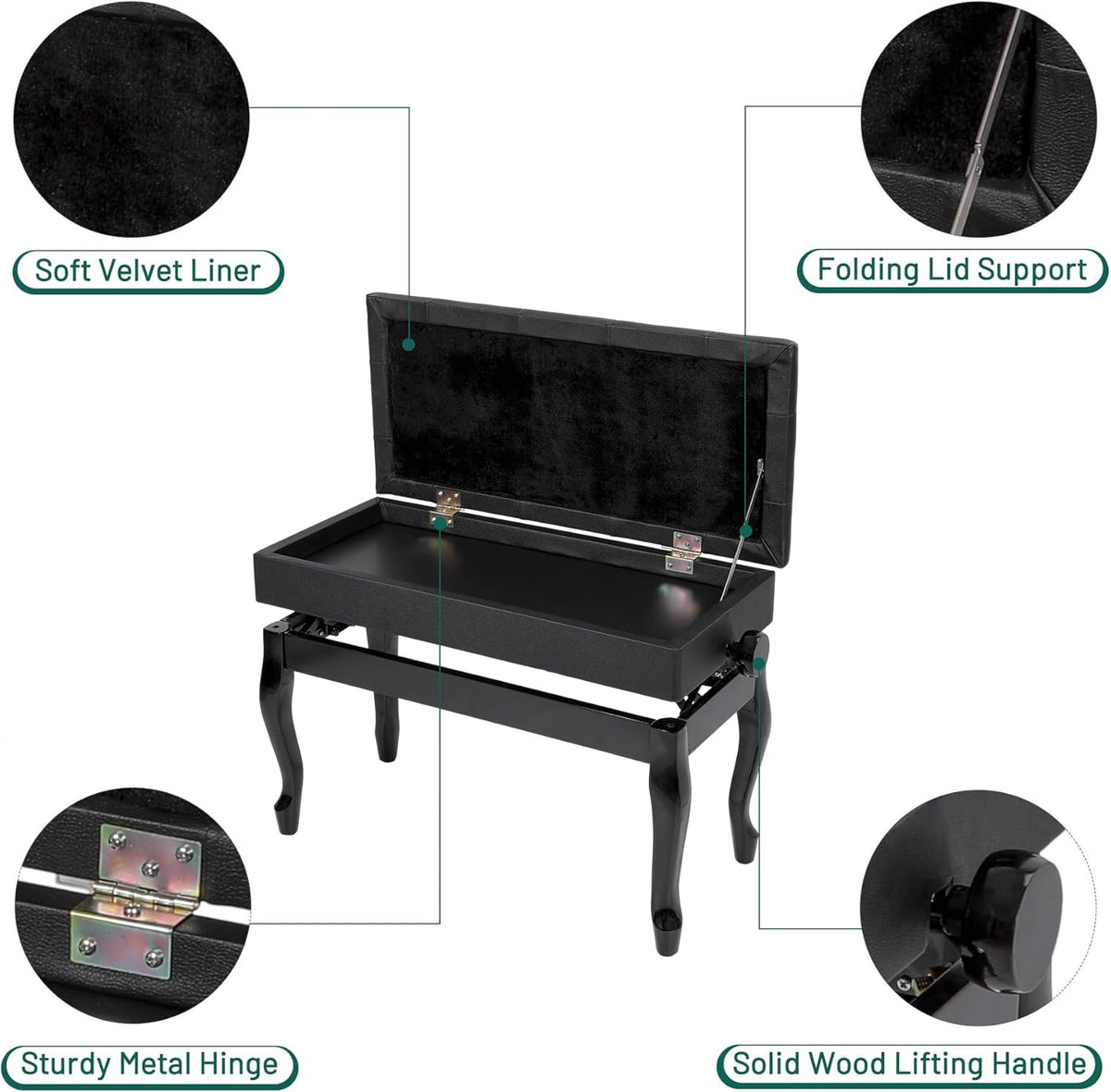 Adjustable Duet Piano Bench with Storage, 28.7" Duet Keyboard Seat