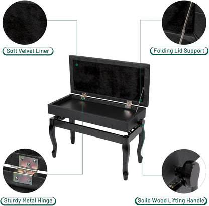 Adjustable Duet Piano Bench with Storage, 28.7" Duet Keyboard Seat