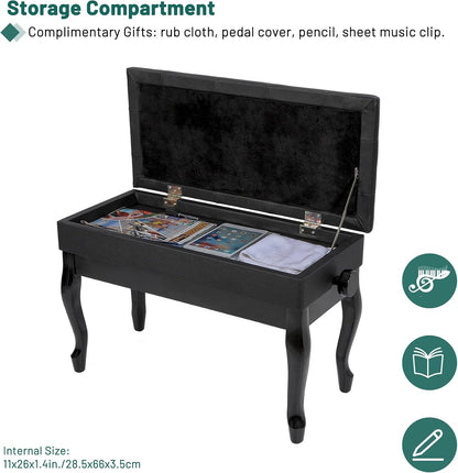 Adjustable Duet Piano Bench with Storage, 28.7" Duet Keyboard Seat