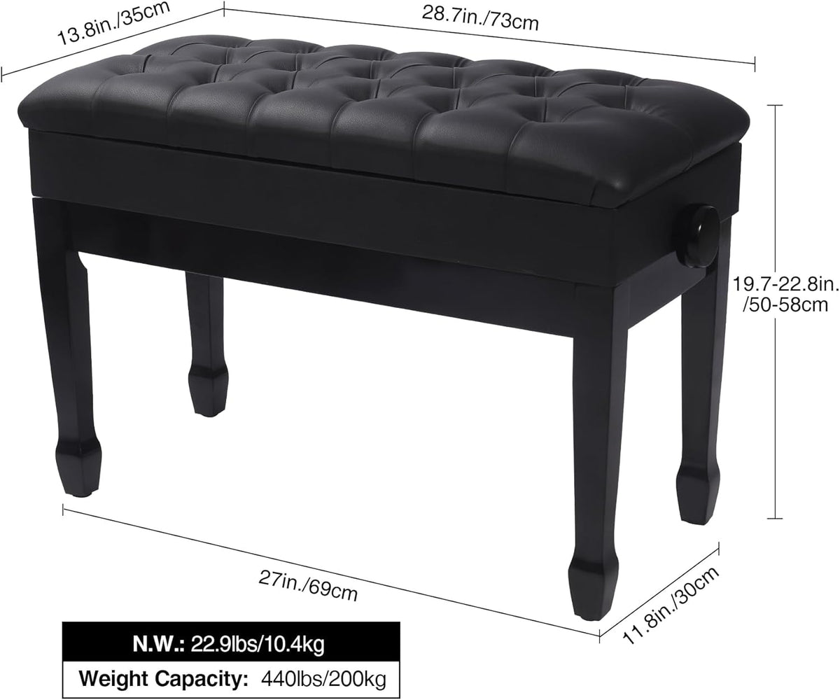 Adjustable Duet Piano Bench with Storage, 28.7" Duet Keyboard Seat