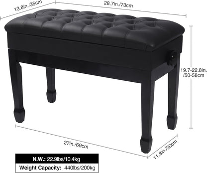 Adjustable Duet Piano Bench with Storage, 28.7" Duet Keyboard Seat
