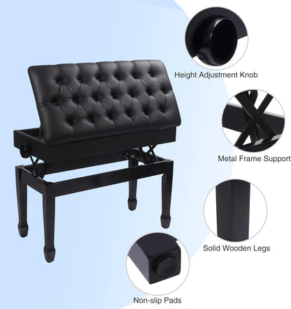 Adjustable Duet Piano Bench with Storage, 28.7" Duet Keyboard Seat