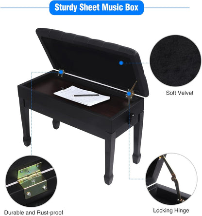 Adjustable Duet Piano Bench with Storage, 28.7" Duet Keyboard Seat