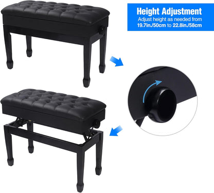 Adjustable Duet Piano Bench with Storage, 28.7" Duet Keyboard Seat