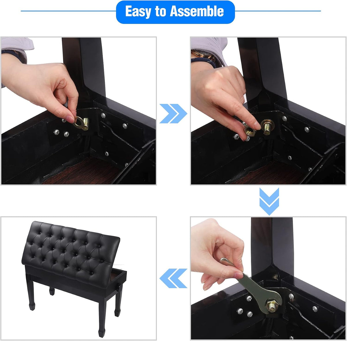 Adjustable Duet Piano Bench with Storage, 28.7" Duet Keyboard Seat