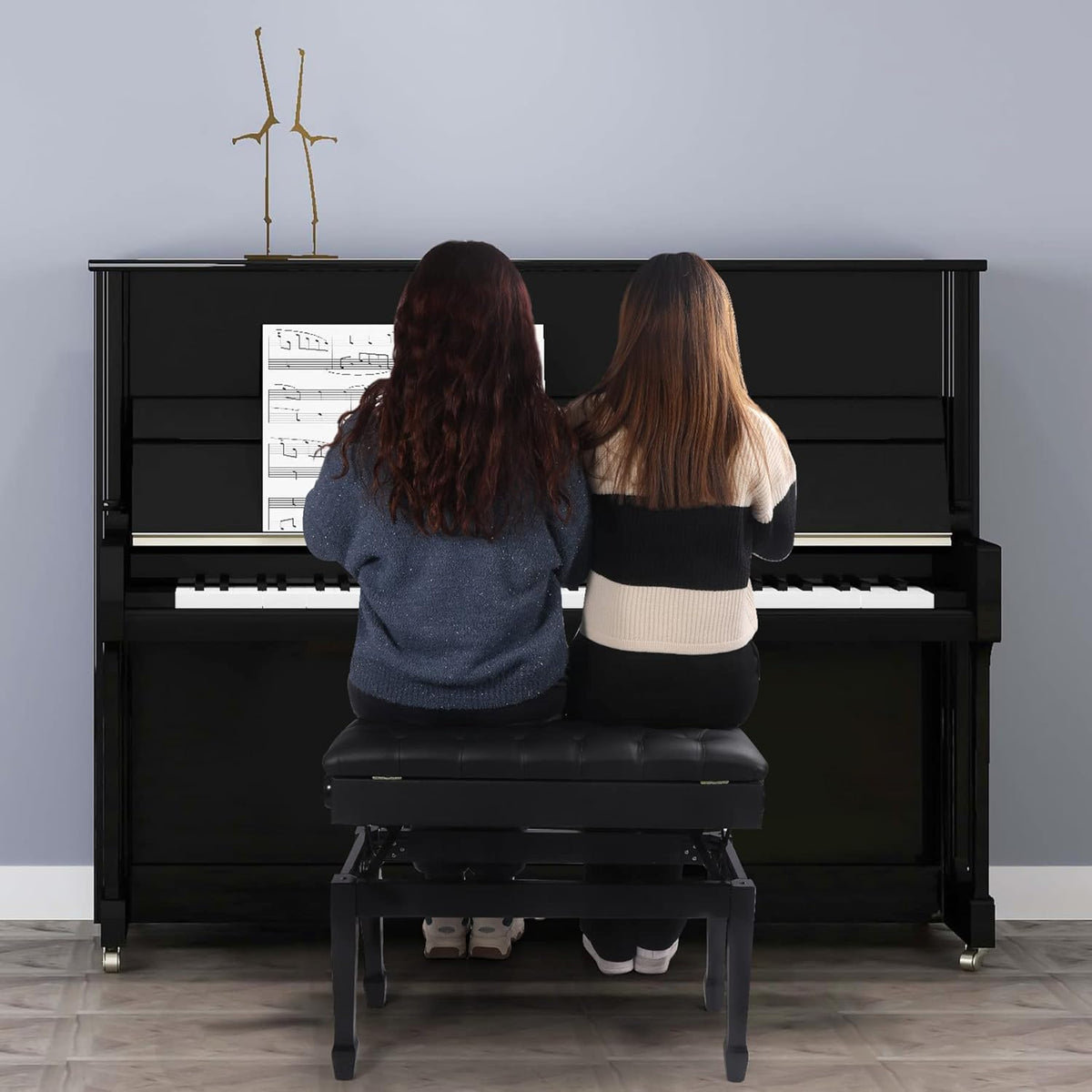 Adjustable Duet Piano Bench with Storage, 28.7" Duet Keyboard Seat