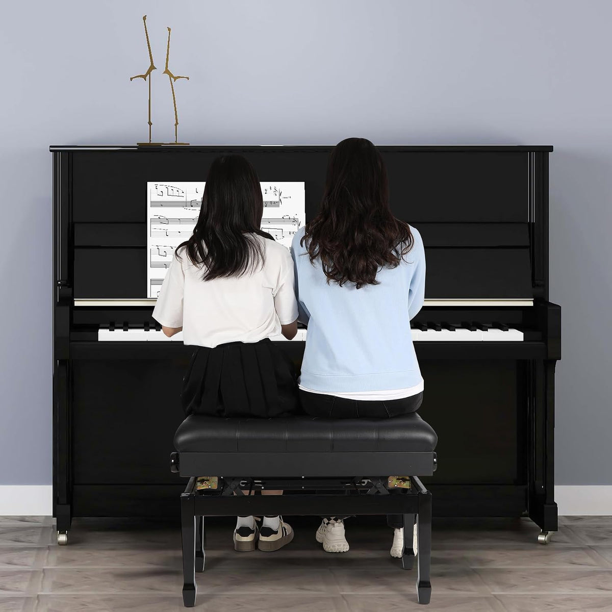 Adjustable Duet Piano Bench with Storage, 28.7" Duet Keyboard Seat