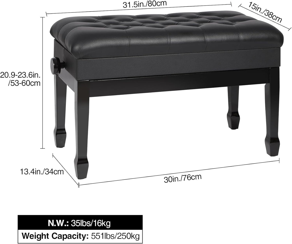 Adjustable Duet Piano Bench with Storage, 28.7" Duet Keyboard Seat