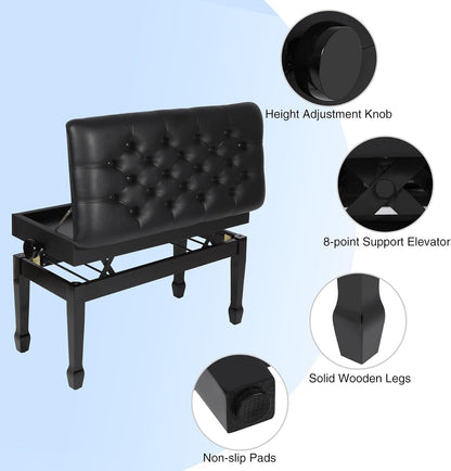 Adjustable Duet Piano Bench with Storage, 28.7" Duet Keyboard Seat