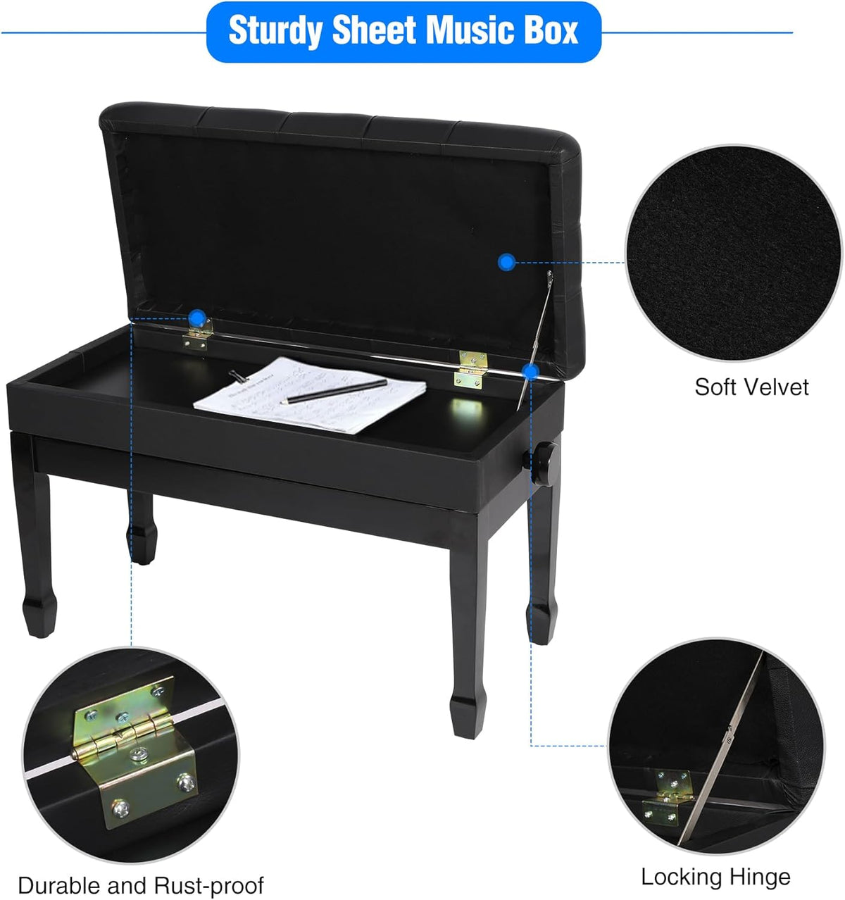 Adjustable Duet Piano Bench with Storage, 28.7" Duet Keyboard Seat