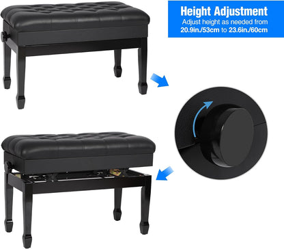 Adjustable Duet Piano Bench with Storage, 28.7" Duet Keyboard Seat