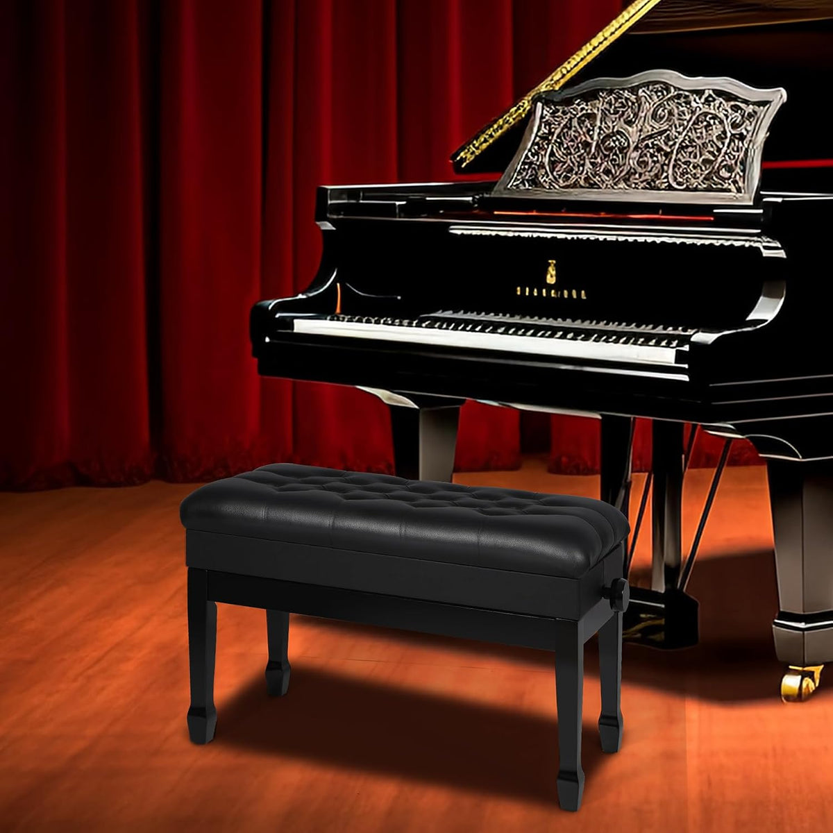 Adjustable Duet Piano Bench with Storage, 28.7" Duet Keyboard Seat