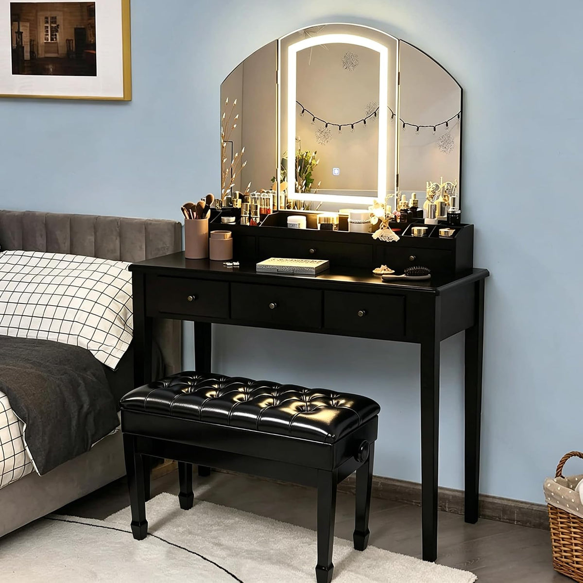 Adjustable Duet Piano Bench with Storage, 28.7" Duet Keyboard Seat
