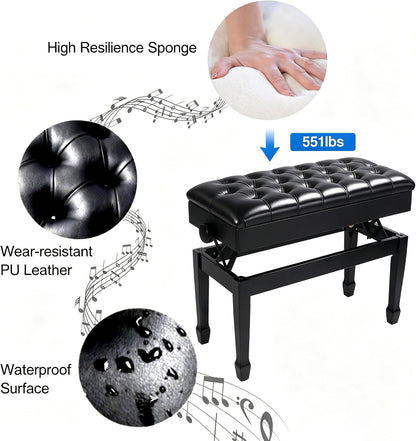 Adjustable Duet Piano Bench with Storage, 28.7" Duet Keyboard Seat