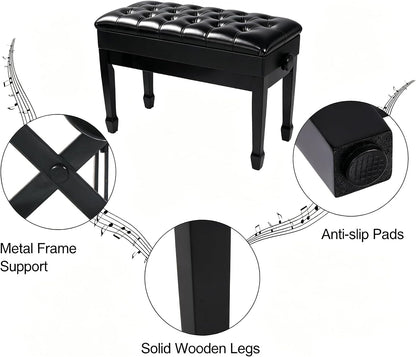 Adjustable Duet Piano Bench with Storage, 28.7" Duet Keyboard Seat