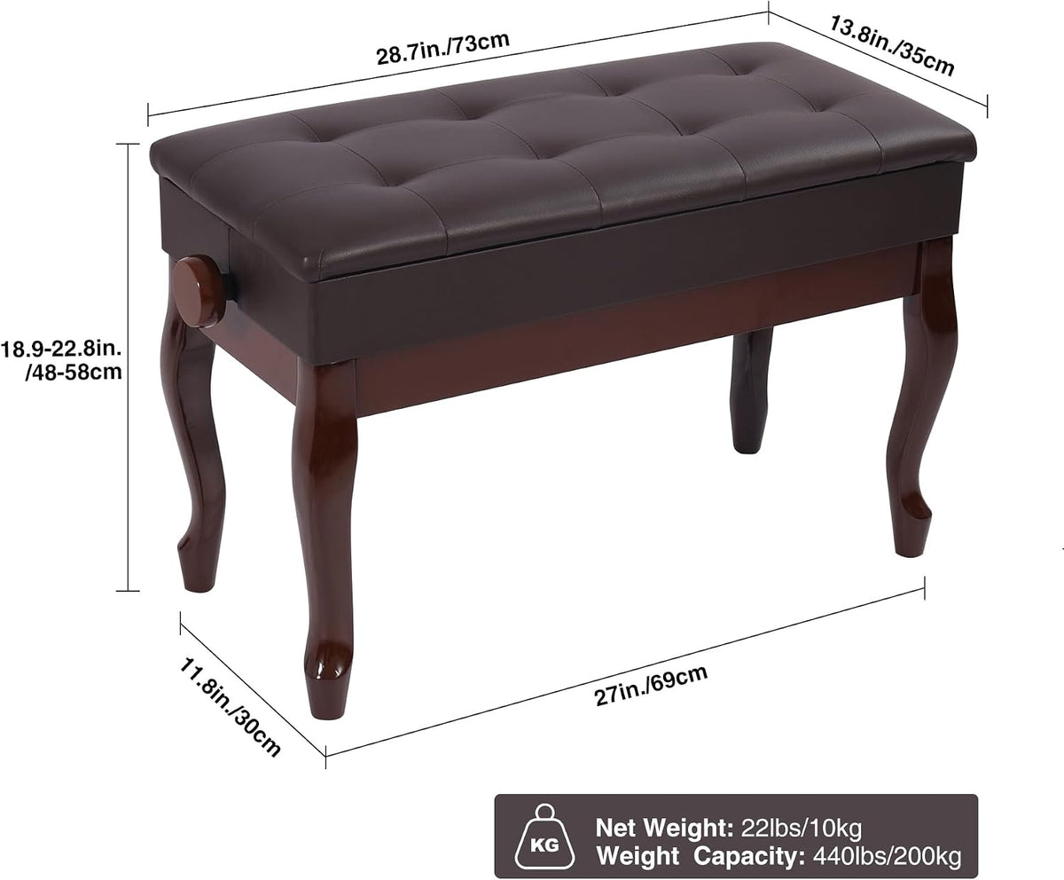 Adjustable Duet Piano Bench with Storage, 28.7" Duet Keyboard Seat