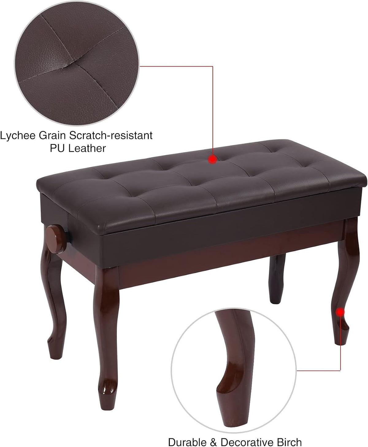 Adjustable Duet Piano Bench with Storage, 28.7" Duet Keyboard Seat