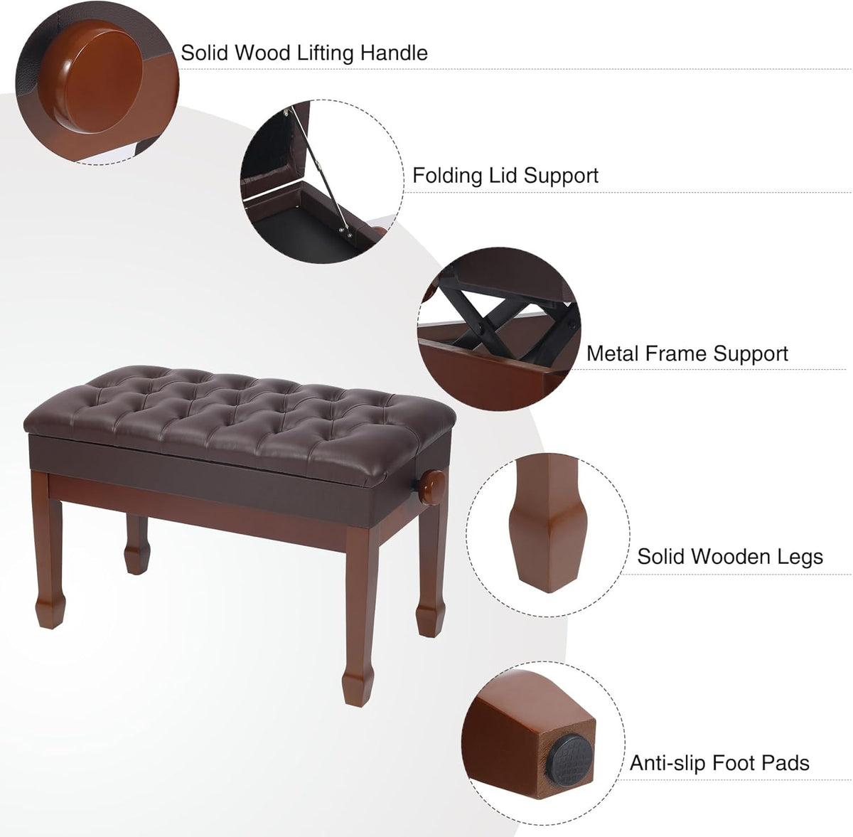 Adjustable Duet Piano Bench with Storage, 28.7" Duet Keyboard Seat