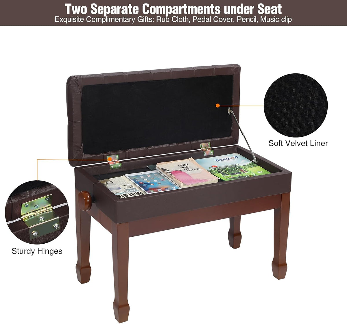Adjustable Duet Piano Bench with Storage, 28.7" Duet Keyboard Seat