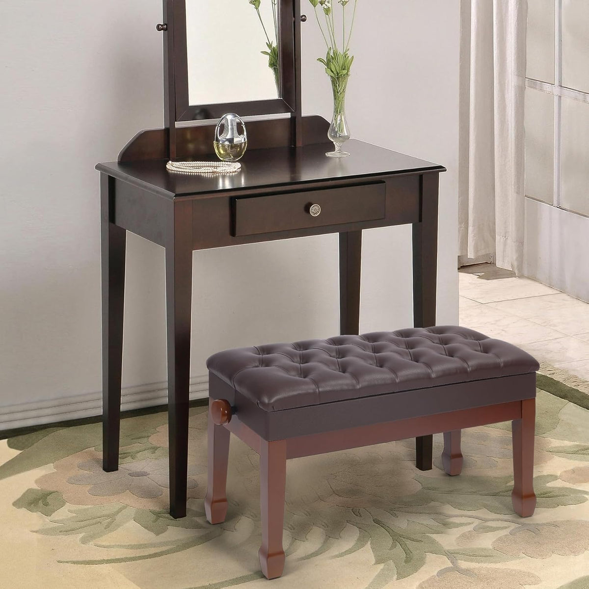 Adjustable Duet Piano Bench with Storage, 28.7" Duet Keyboard Seat