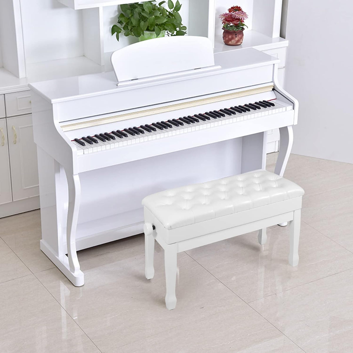 Adjustable Duet Piano Bench with Storage, 28.7" Duet Keyboard Seat