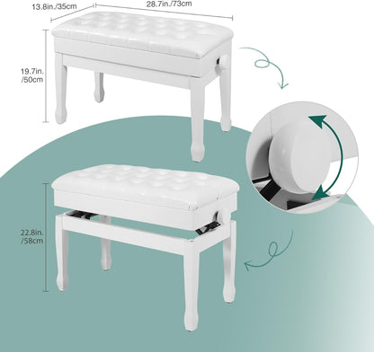 Adjustable Duet Piano Bench with Storage, 28.7" Duet Keyboard Seat