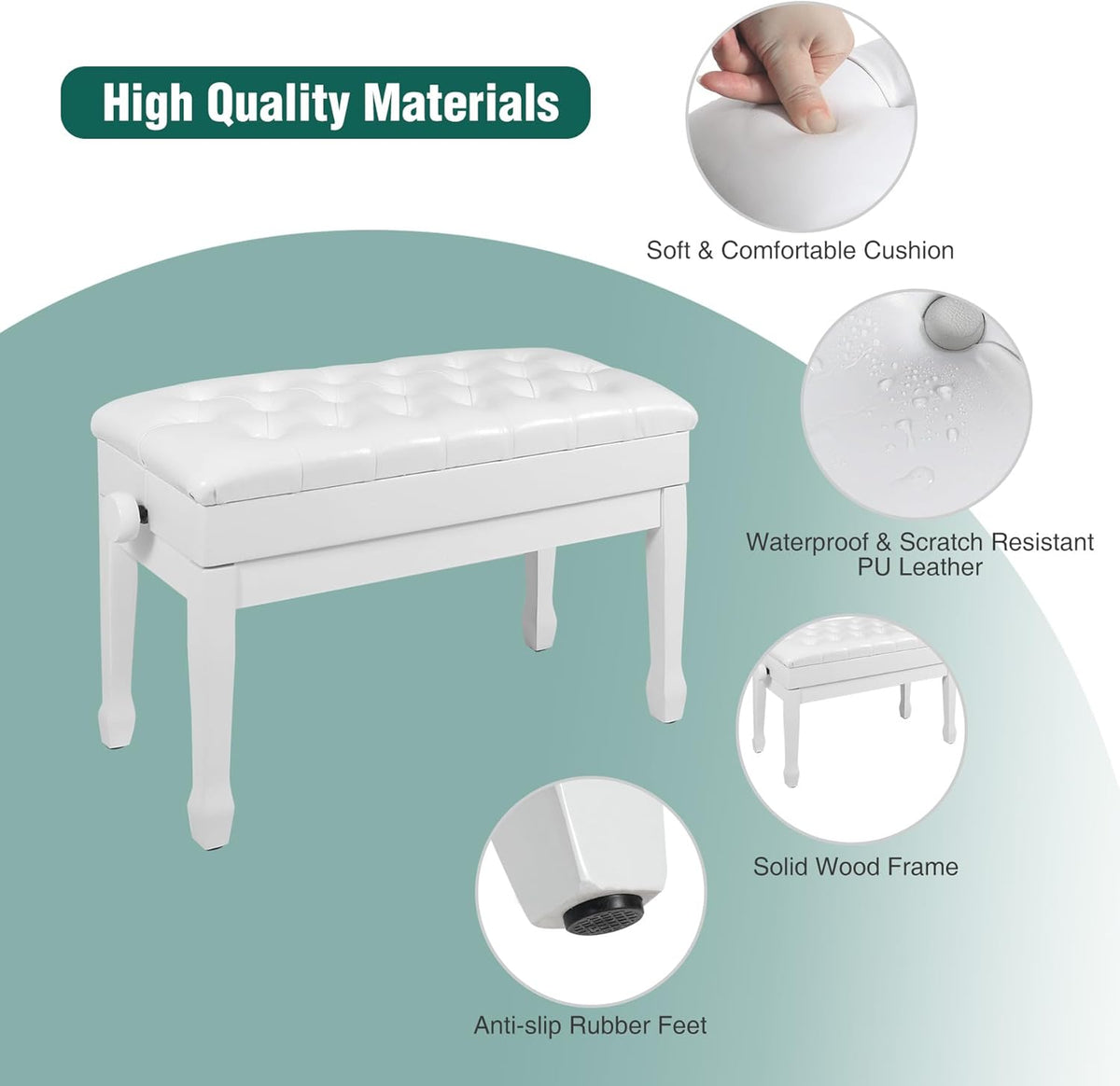 Adjustable Duet Piano Bench with Storage, 28.7" Duet Keyboard Seat