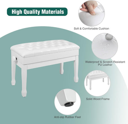 Adjustable Duet Piano Bench with Storage, 28.7" Duet Keyboard Seat