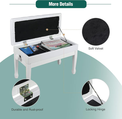 Adjustable Duet Piano Bench with Storage, 28.7" Duet Keyboard Seat
