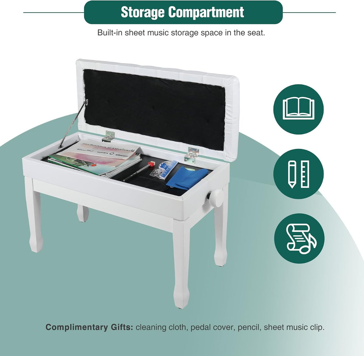 Adjustable Duet Piano Bench with Storage, 28.7" Duet Keyboard Seat