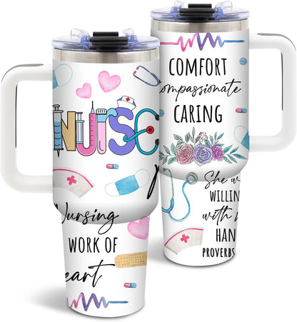 Nurse Tumbler 40oz, Insulated Funny Nurses Week Gift for Women | Nursing Graduation Cup Gifts for Girl Leakproof, Nursing Graduation Tumbler for Graduation Nurses Practitioner Office, 1 Pack