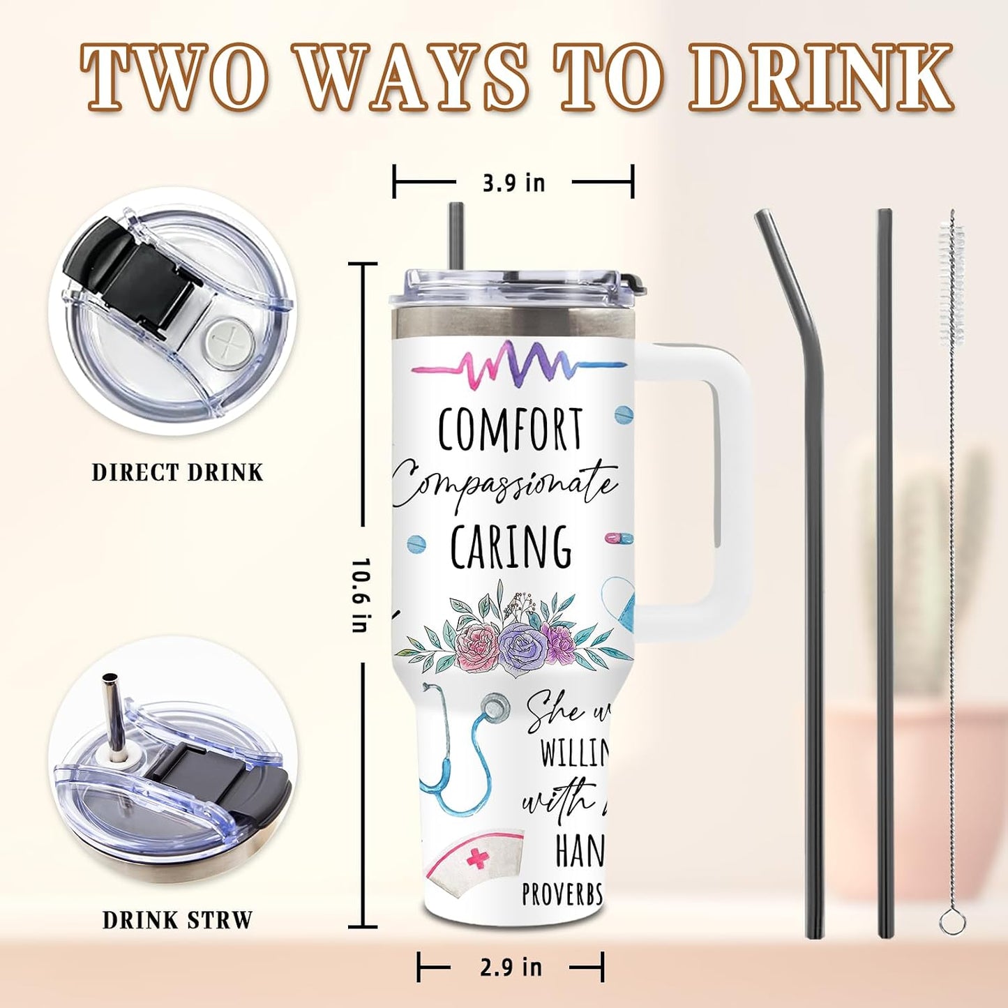 Nurse Tumbler 40oz, Insulated Funny Nurses Week Gift for Women | Nursing Graduation Cup Gifts for Girl Leakproof, Nursing Graduation Tumbler for Graduation Nurses Practitioner Office, 1 Pack