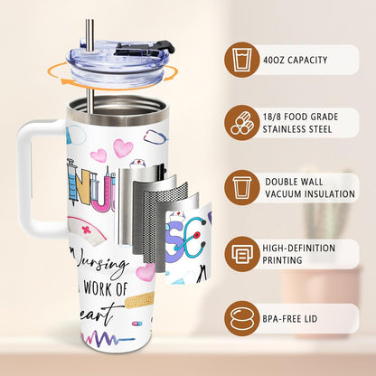 Nurse Tumbler 40oz, Insulated Funny Nurses Week Gift for Women | Nursing Graduation Cup Gifts for Girl Leakproof, Nursing Graduation Tumbler for Graduation Nurses Practitioner Office, 1 Pack