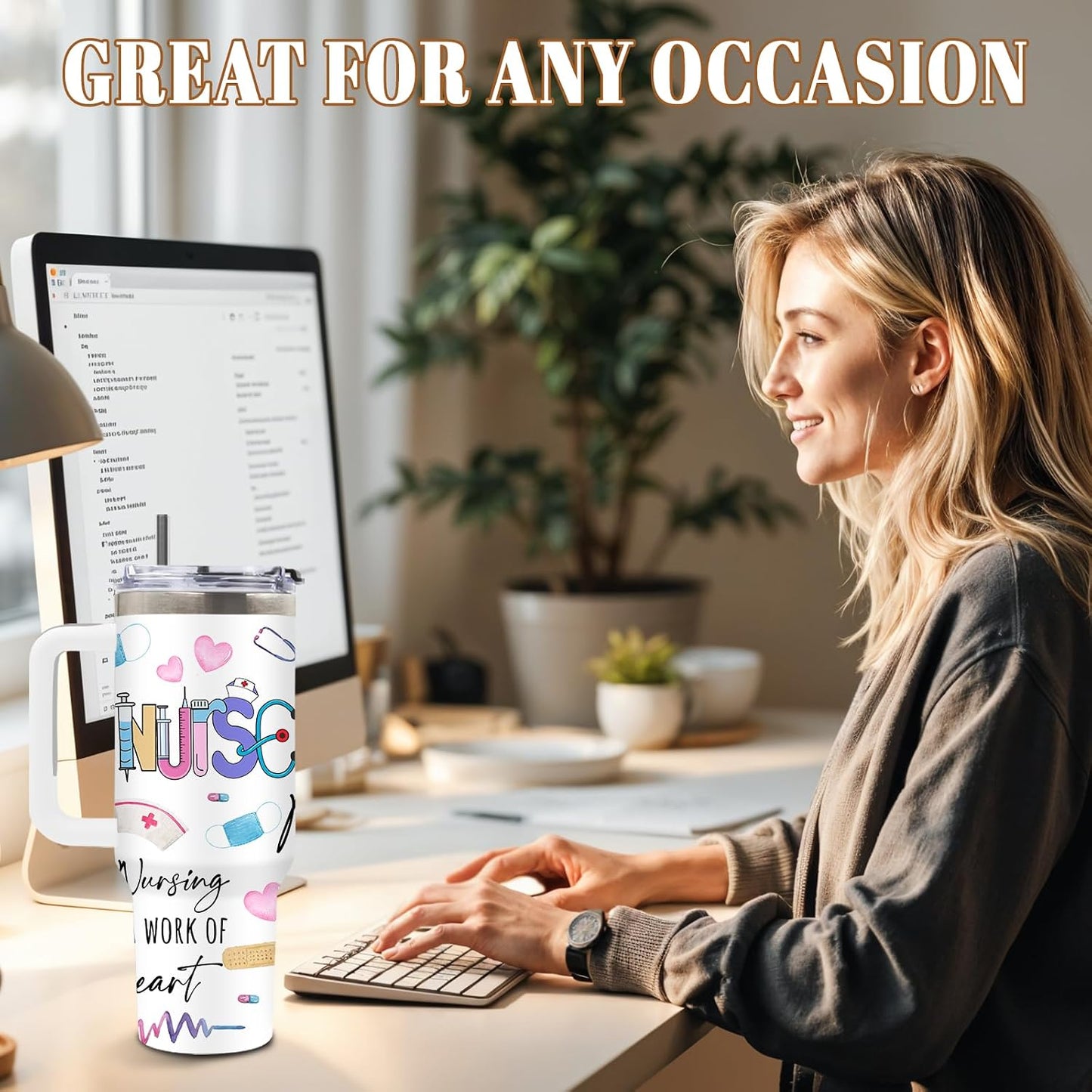 Nurse Tumbler 40oz, Insulated Funny Nurses Week Gift for Women | Nursing Graduation Cup Gifts for Girl Leakproof, Nursing Graduation Tumbler for Graduation Nurses Practitioner Office, 1 Pack