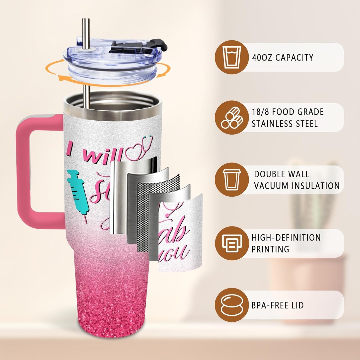 Nurse Tumbler 40oz, Insulated Funny Nurses Week Gift for Women | Nursing Graduation Cup Gifts for Girl Leakproof, Nursing Graduation Tumbler for Graduation Nurses Practitioner Office, 1 Pack