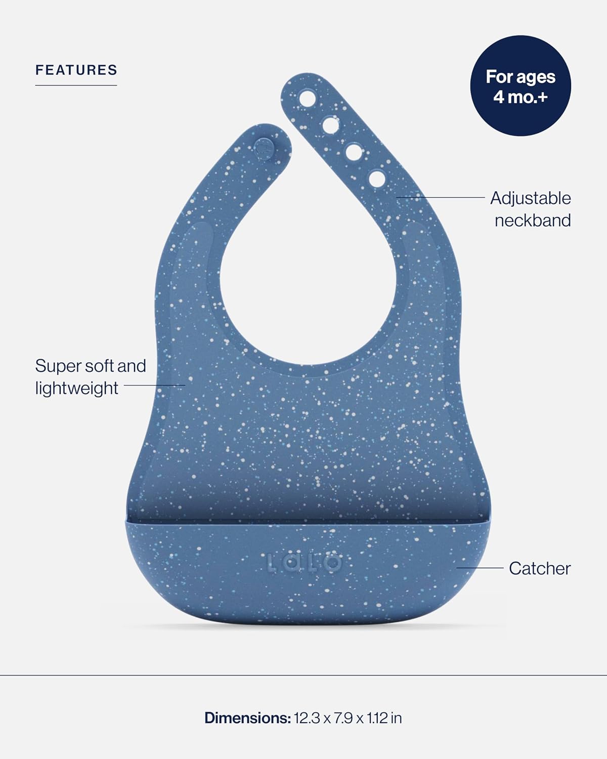 The Bib, Adjustable Non-Toxic Silicone Baby Bib with Food Catcher