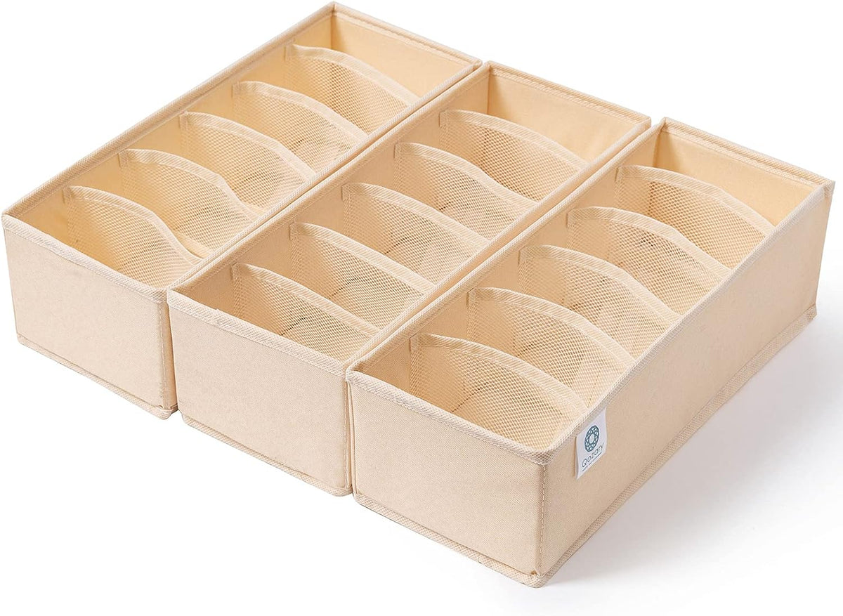 3 Pack Sock Underwear Drawer Organizer Dividers, Collapsible Cabinet Closet Storage Boxes for Clothes, Socks, Lingerie, Underwear, Tie, Belt, Baby, Bedroom